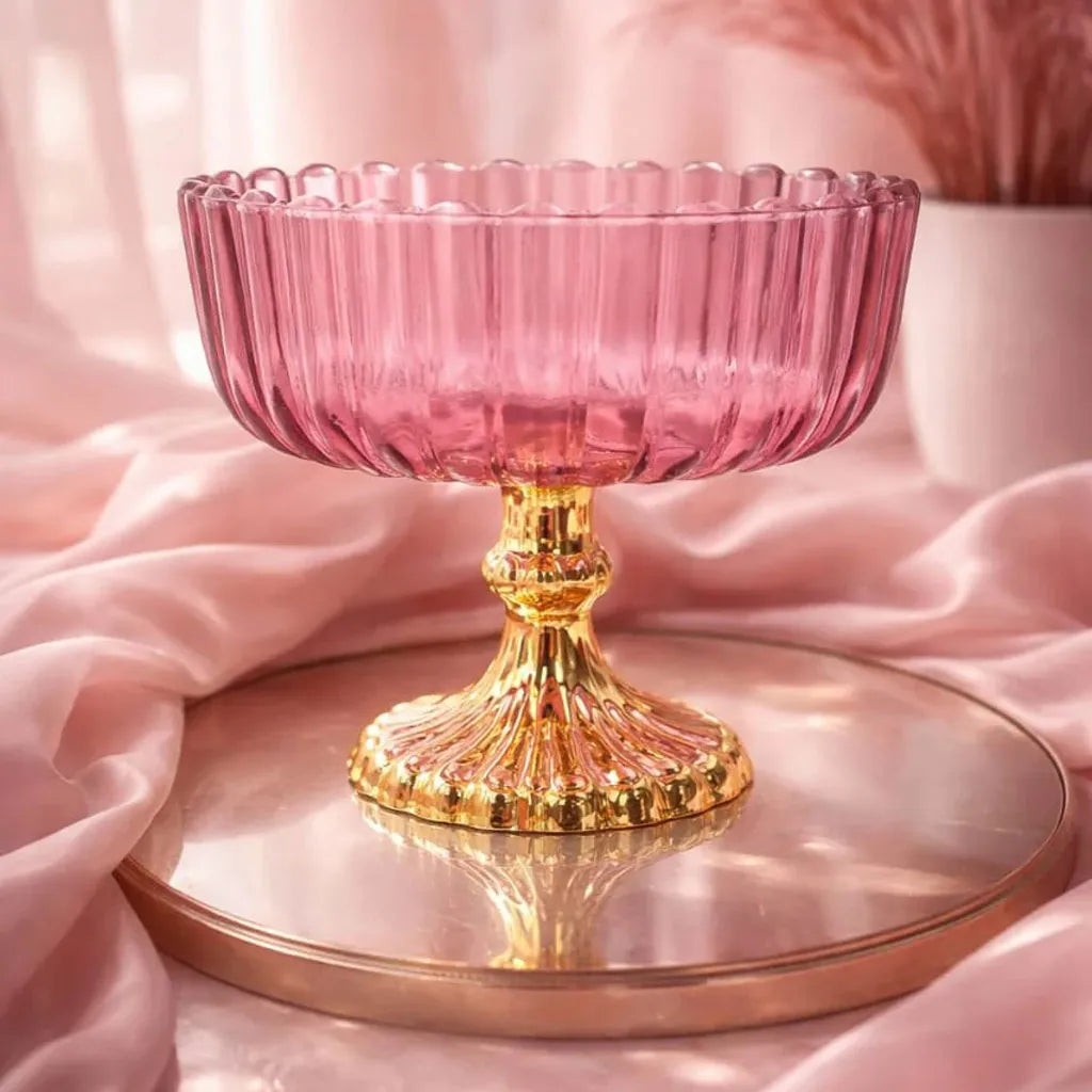 Luxury Fluted Glass Compote Bowl Lotus Jar with Gold Pedestal Stand Secondary image