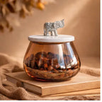 Amber Tinted Glass Storage Jar with Elephant Finial