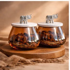 Amber Tinted Glass Storage Jar with Elephant Finial