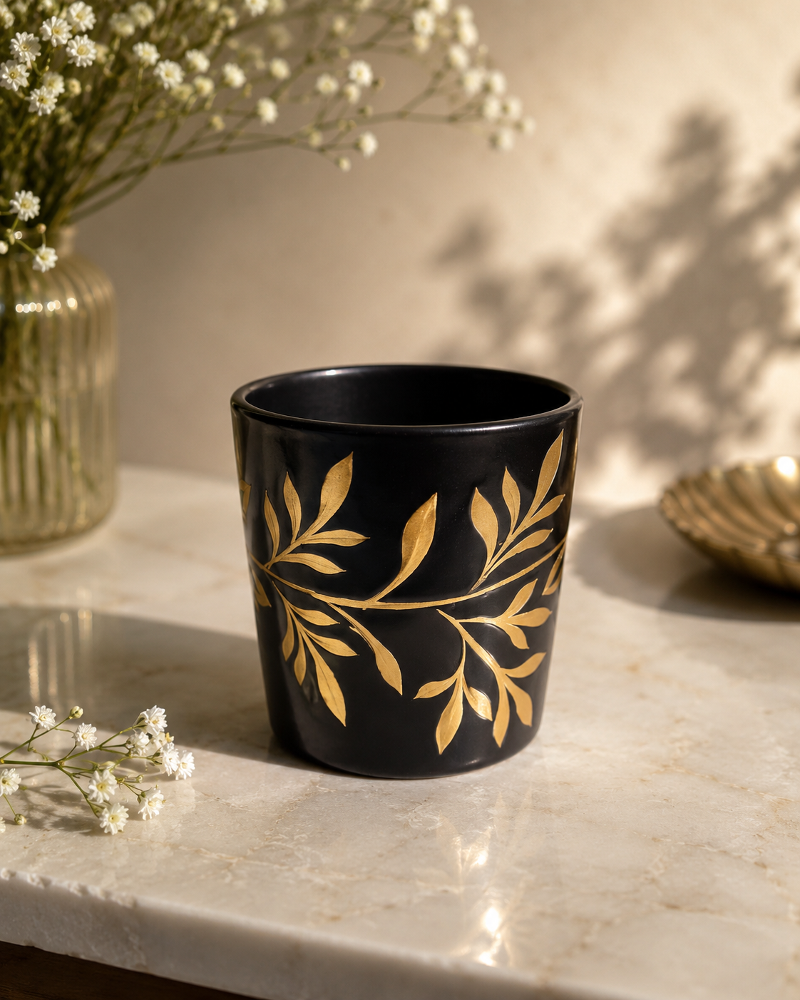 Black Hand-Painted Candle Votive Main image