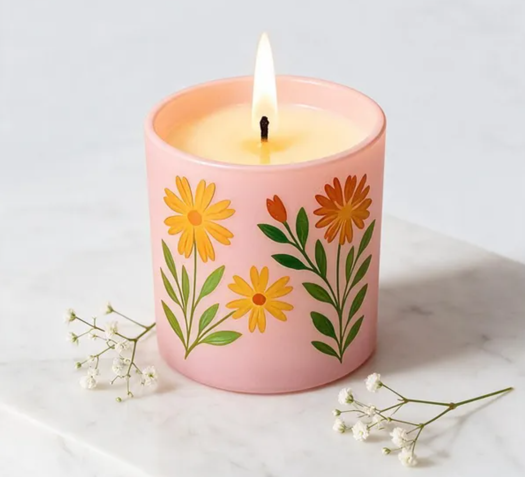 Blossom Garden – Handpainted Floral Glass Candle Main image