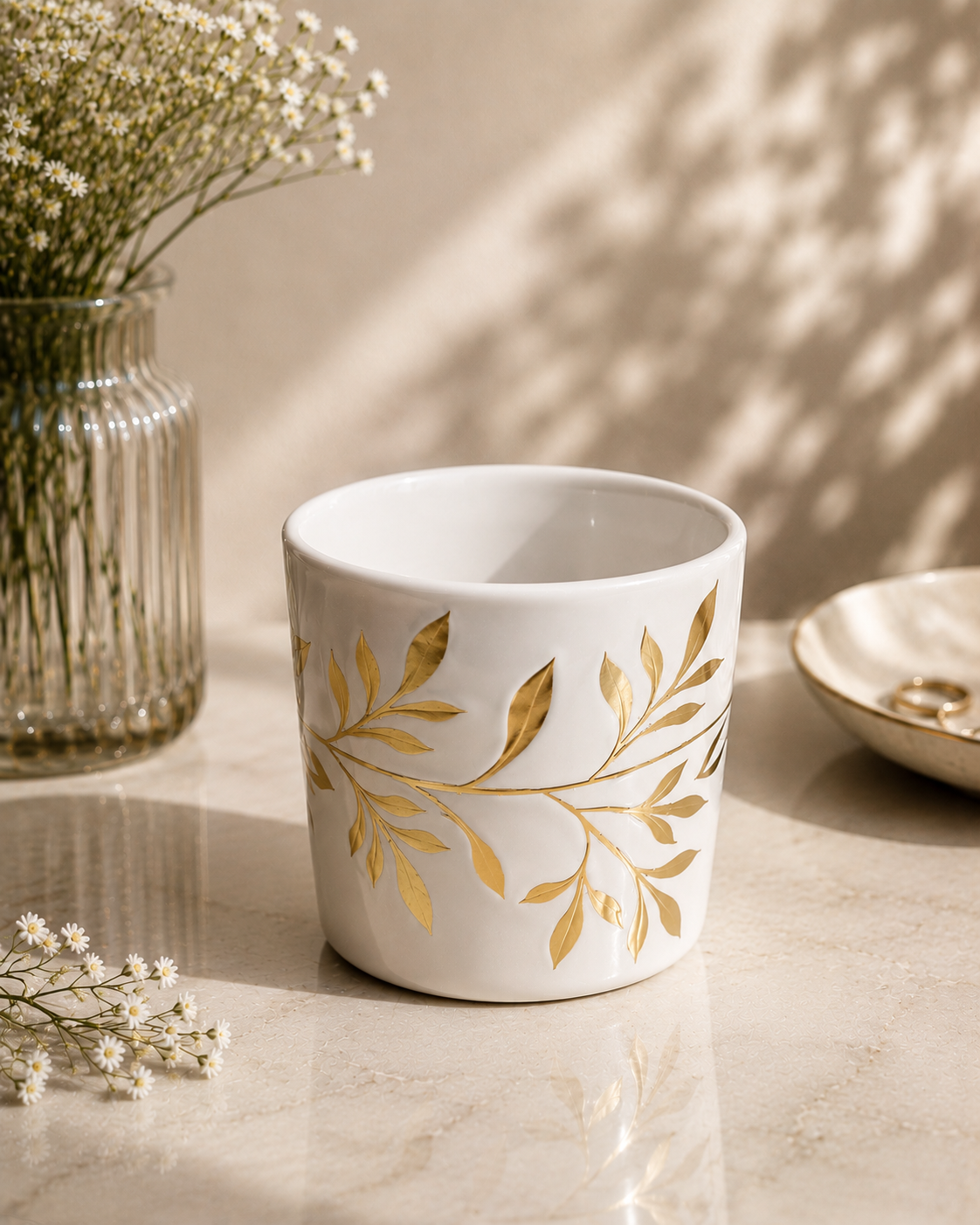 White Hand-Painted Candle Votive Main image
