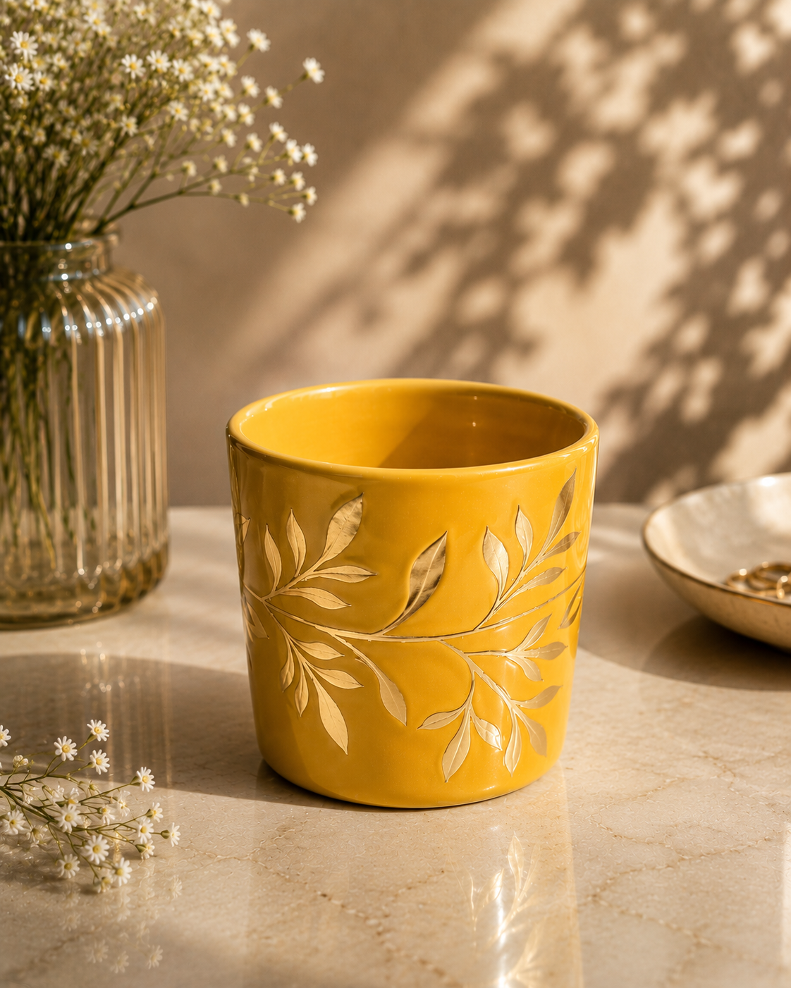 Yellow Hand-Painted Votive Candle Main image