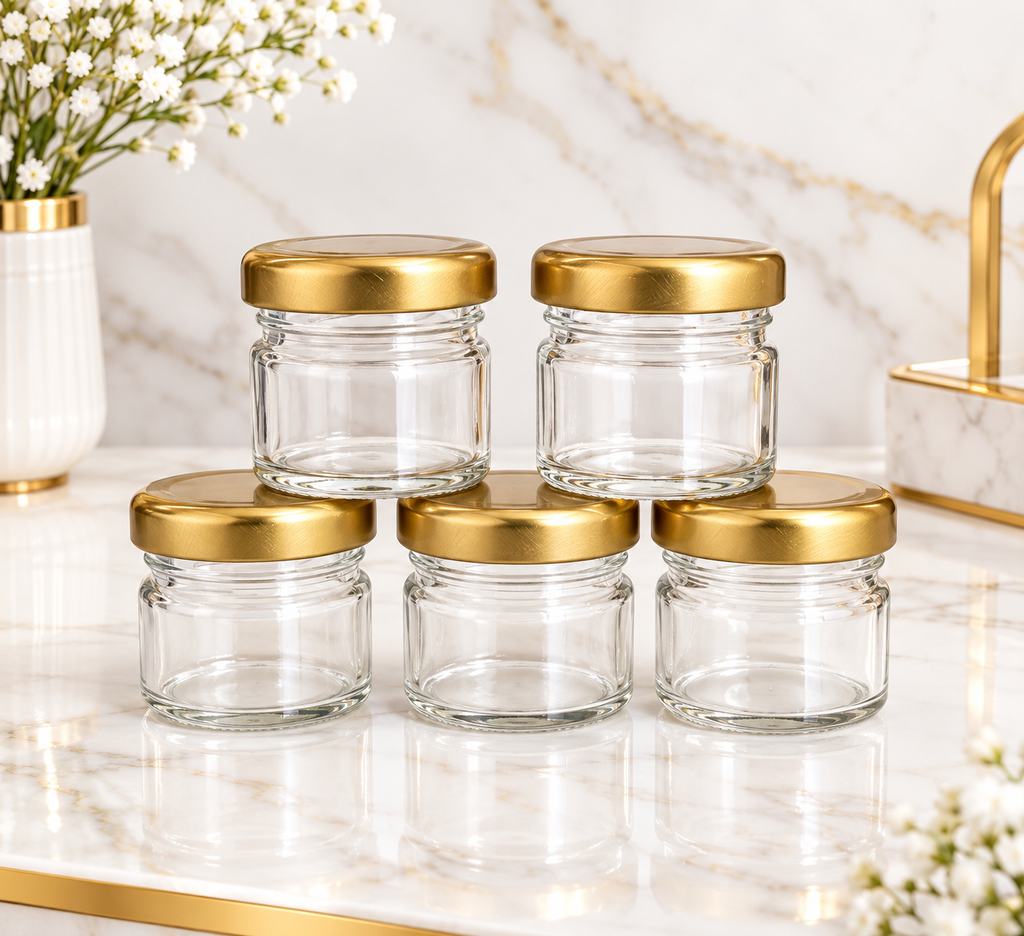 Elegant Gold-Lid Glass Storage Jar -30 ml