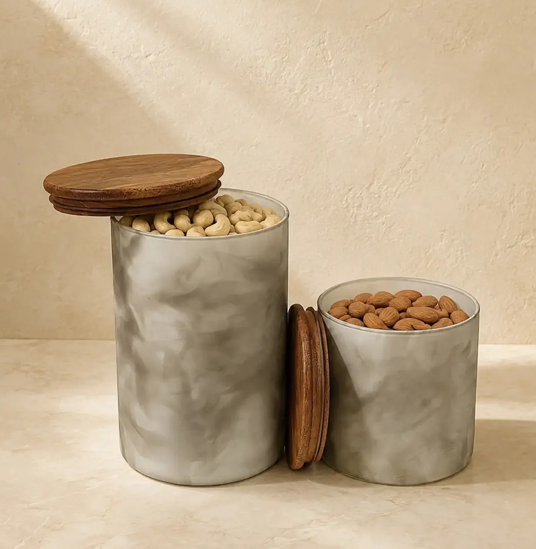 Marble Finish Glass Storage Jar, Dry Fruit Jar, Hamper and Gifting Main image