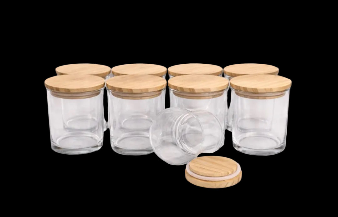 Clear Glass with Wooden Lid Main image