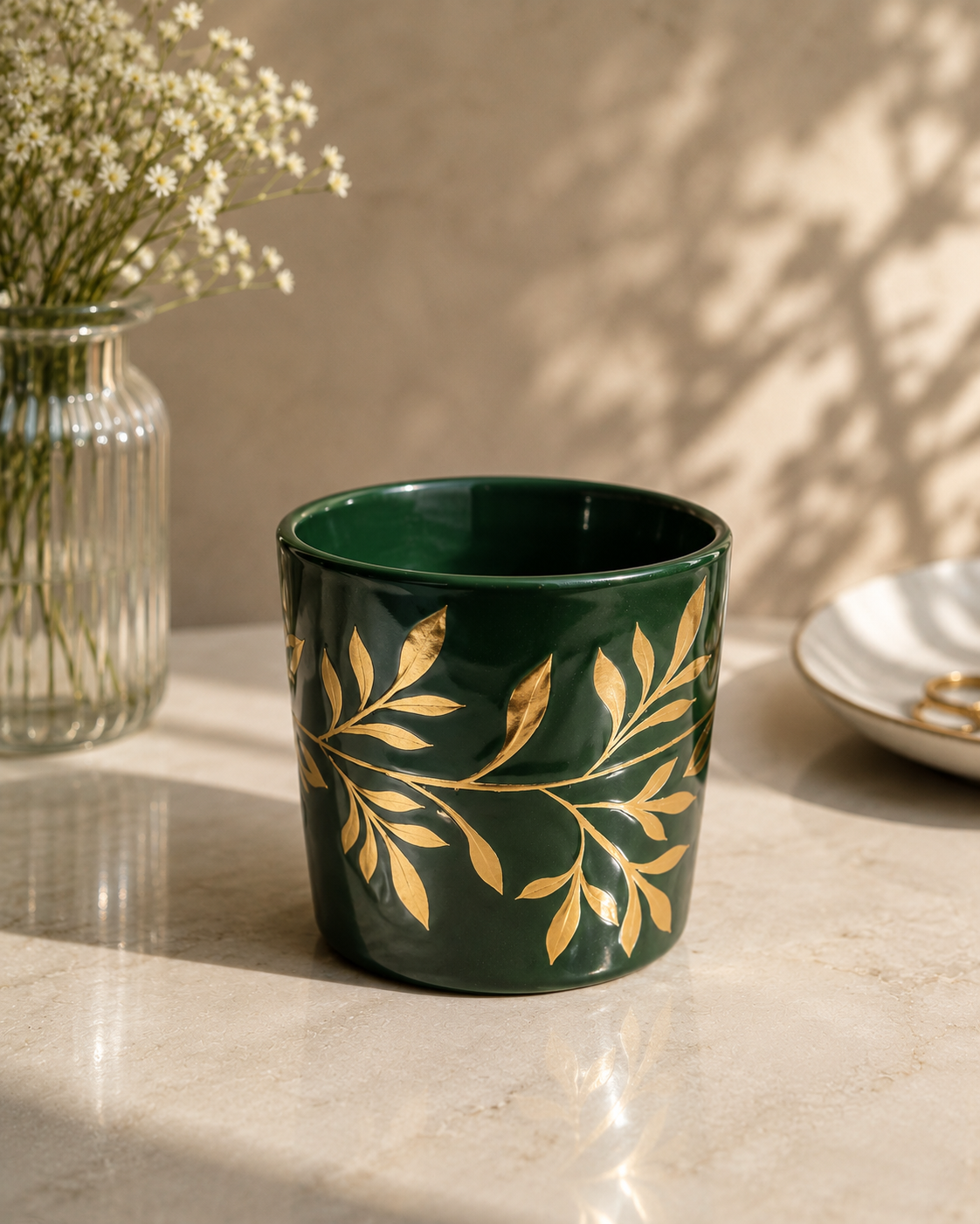 Dark Green Hand-Painted Candle Votive Main image