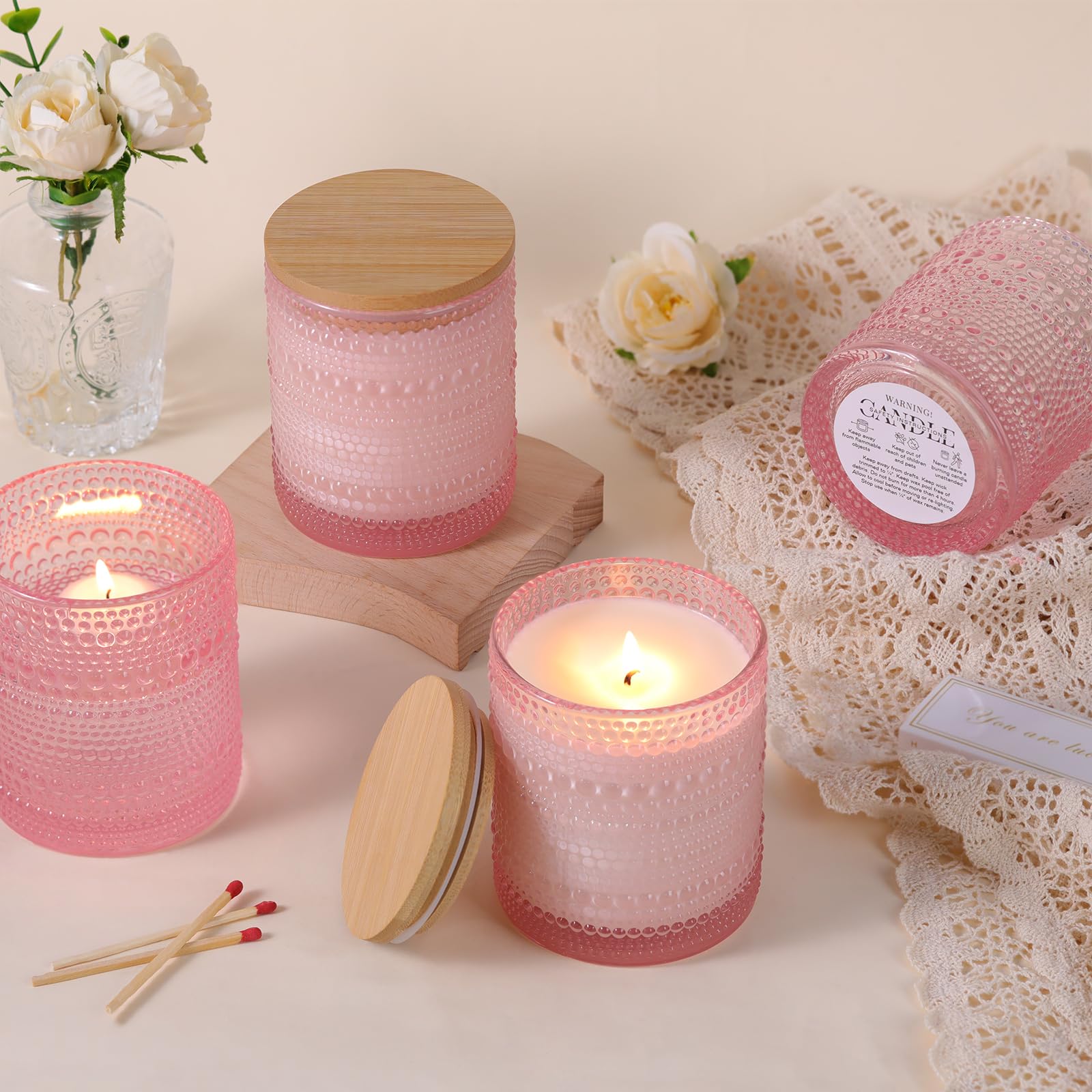 Pink Hobnail Glass Scented Candle Main image