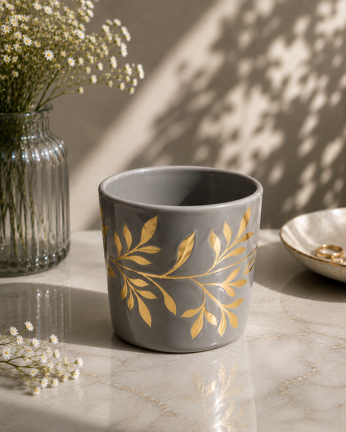 Grey Hand-Painted Candle Votive Main image