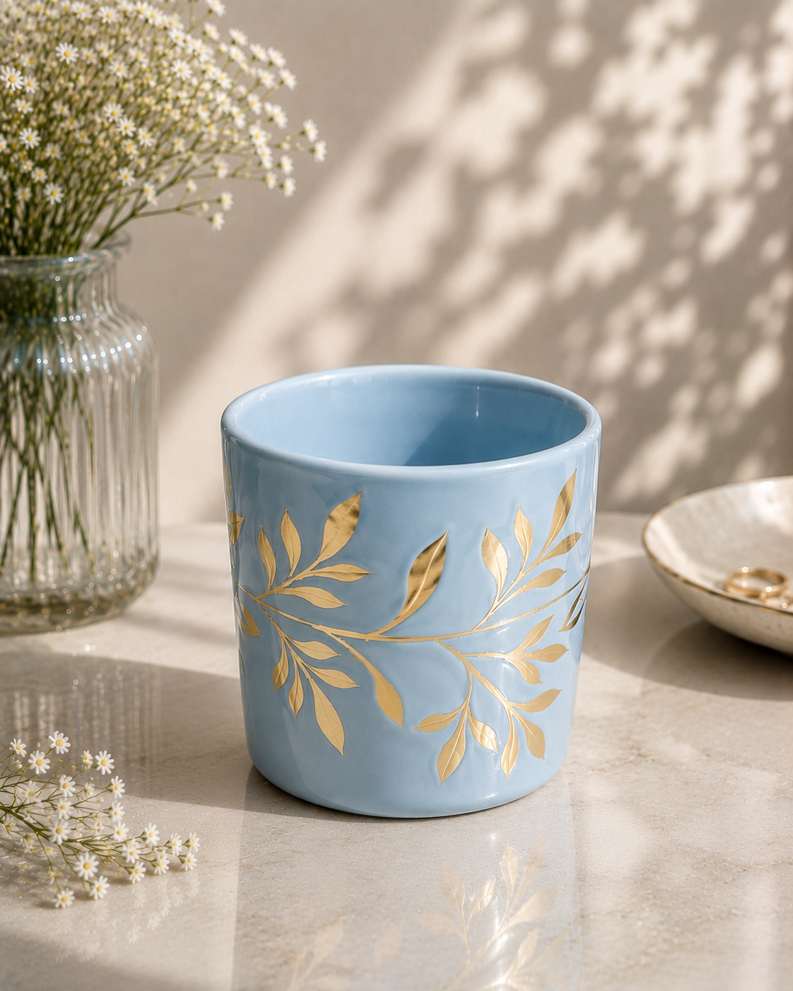Sky Blue Hand-Painted Votive Candle Main image