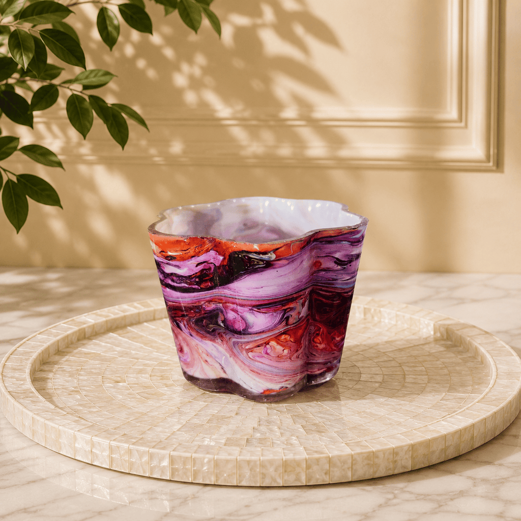 Multicoloured Marble Finish Small Candle holder