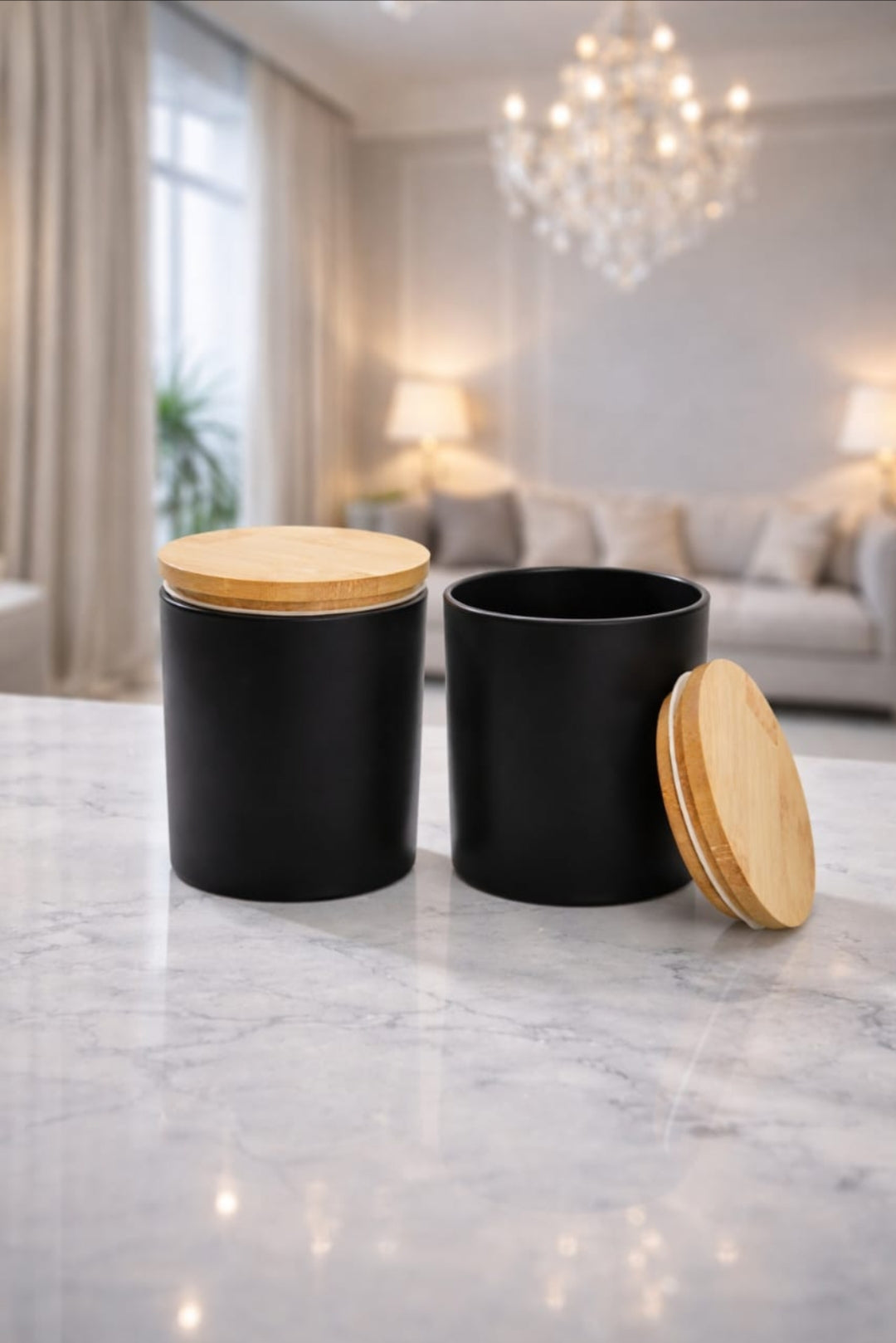 Mate Black Finish deorative Glass with Wood Lid Main image