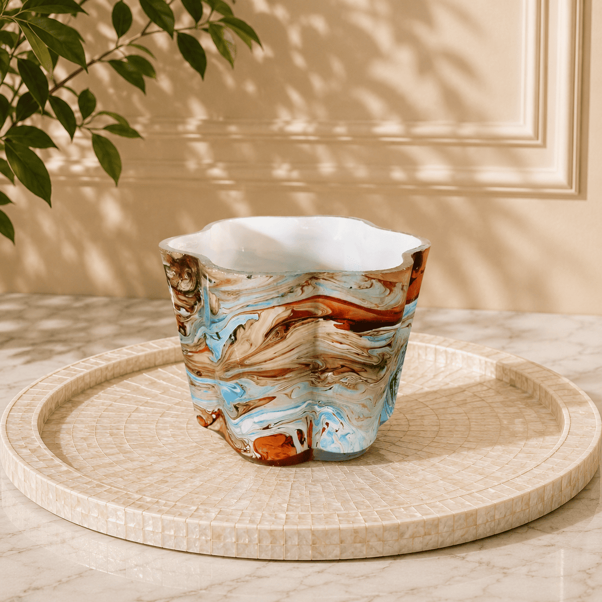 Multicoloured Marble Finish Small Candle holder