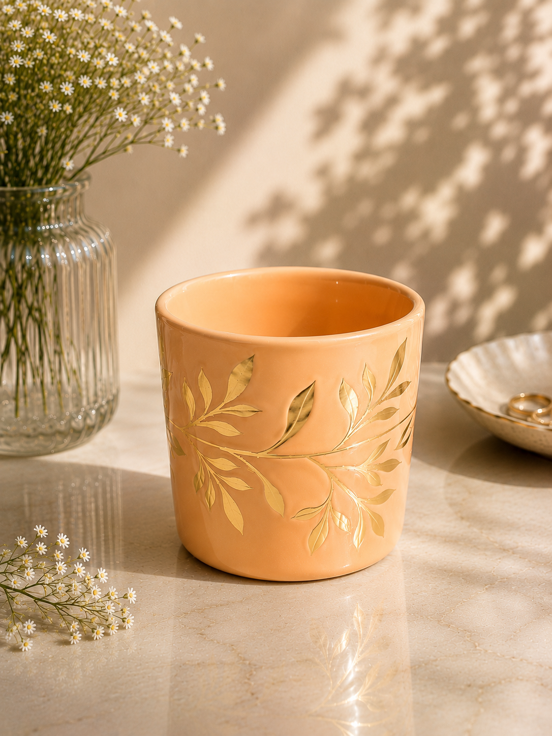 Peach Hand-painted Candle Votive Main image
