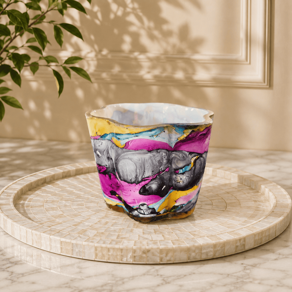 Multicoloured Marble Finish Small Candle holder