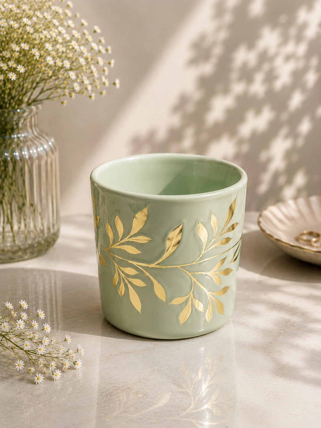 Lite Green Hand-Painted Candle Votive Main image