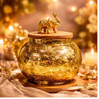 Gold Crackle Glass Decorative Jar with Wood Lid