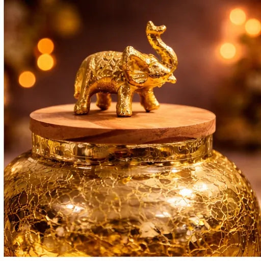 Gold Crackle Glass Decorative Jar with Wood Lid