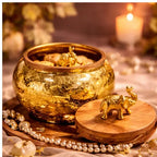 Gold Crackle Glass Decorative Jar with Wood Lid